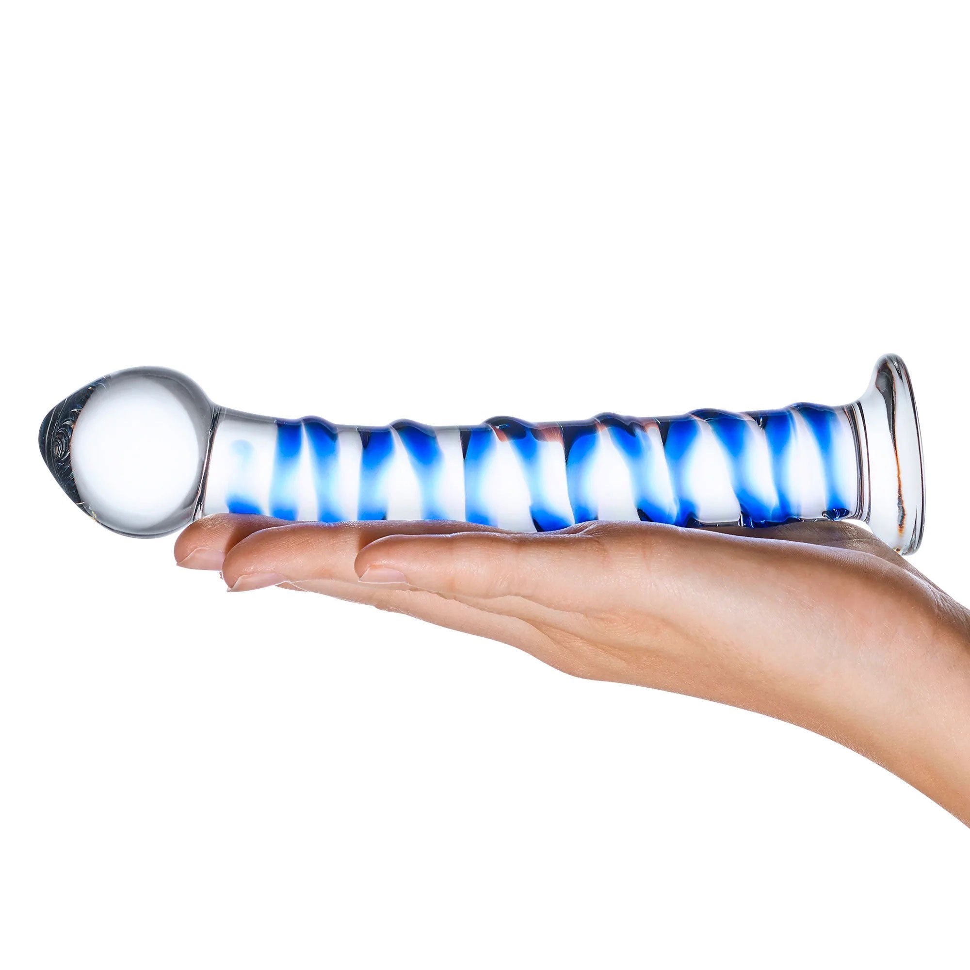 Glas 7.5 in. Blue Spiral Glass Dildo