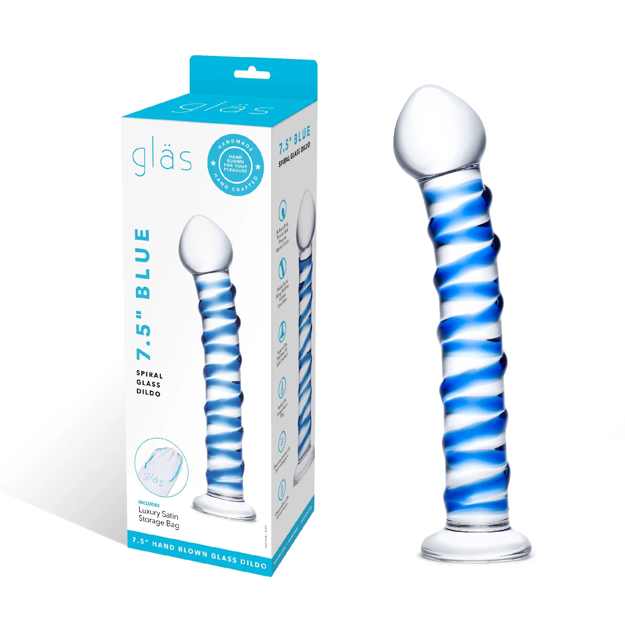 Glas 7.5 in. Blue Spiral Glass Dildo