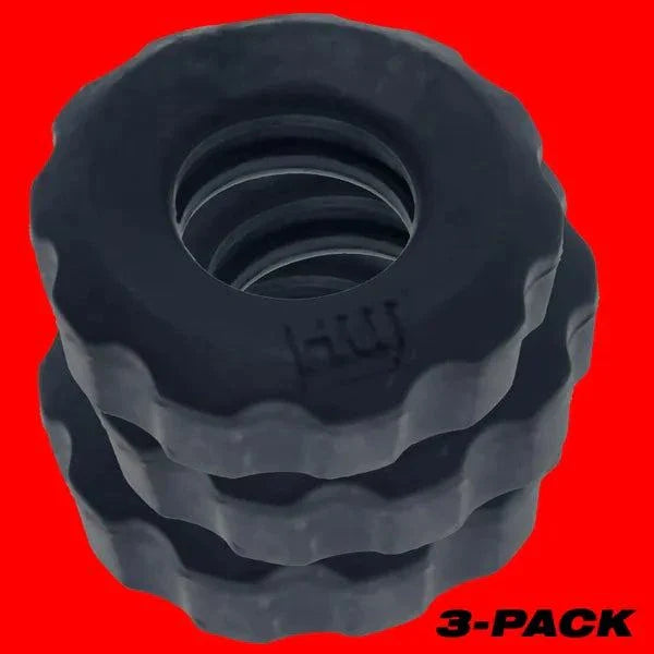 Hunkyjunk SuperHuj 3-Pack Cockrings with velvety finish and flexible design.