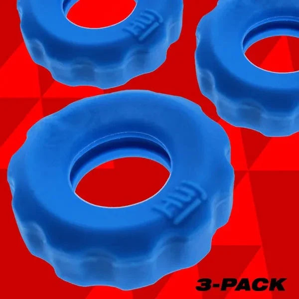 Hunkyjunk SuperHuj 3-Pack Cockrings with custom Plus+SILICONE mix and velvet finish.