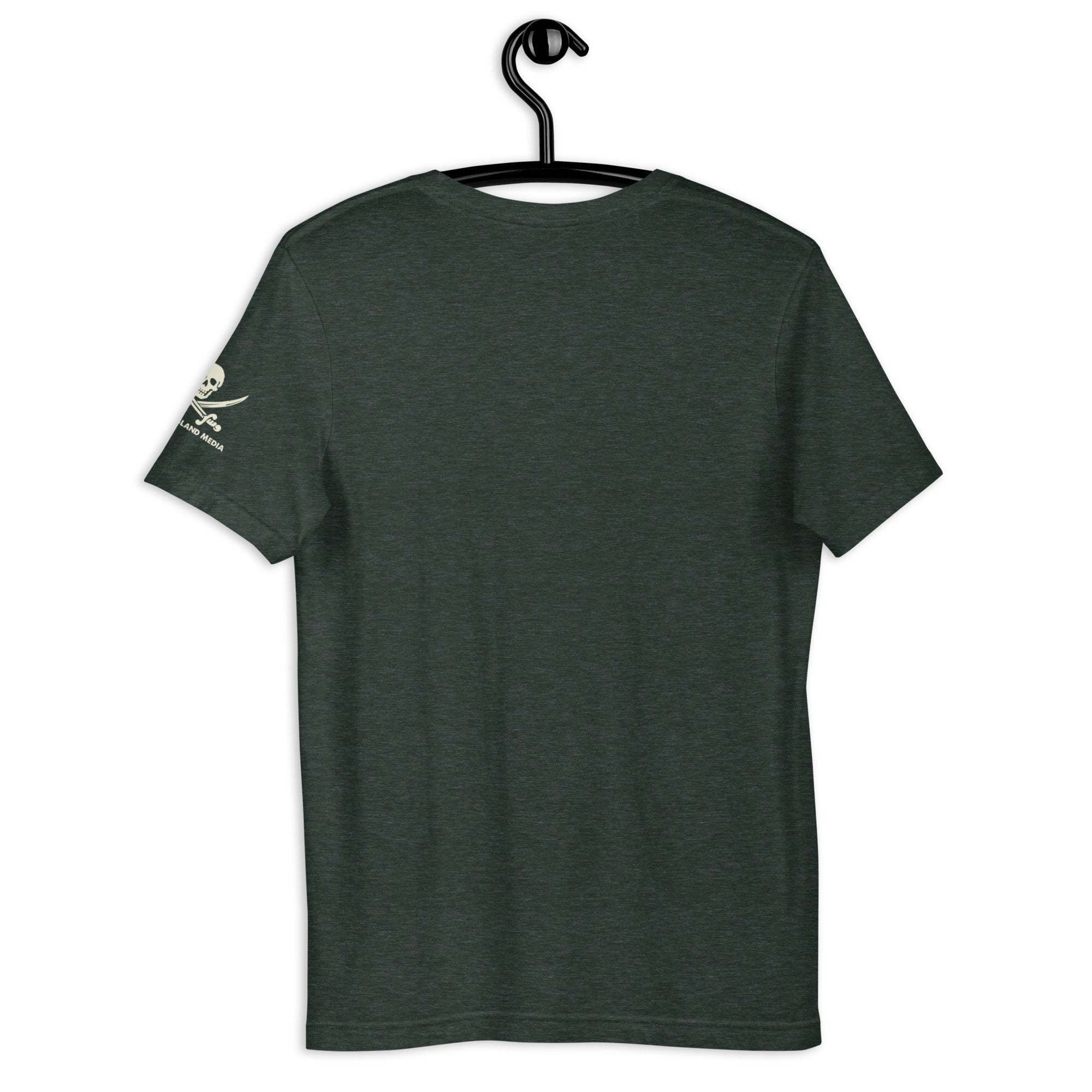 B-ONE-R T-Shirt in dark green with crew neck and short sleeves, featuring logo detail on the back, hanging on a hanger.