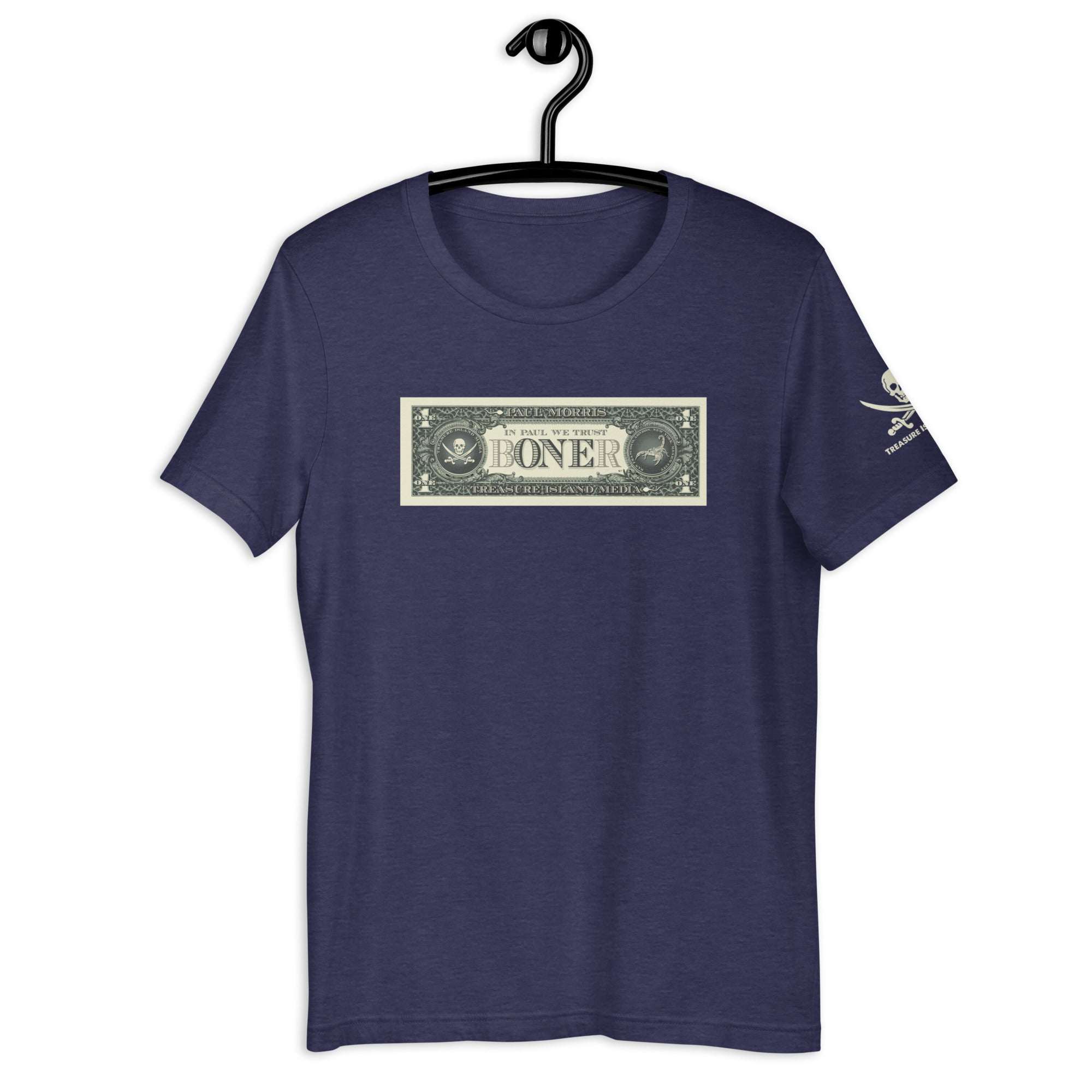 Navy B-ONE-R T-Shirt with logo design on front, short sleeves, crew neck.