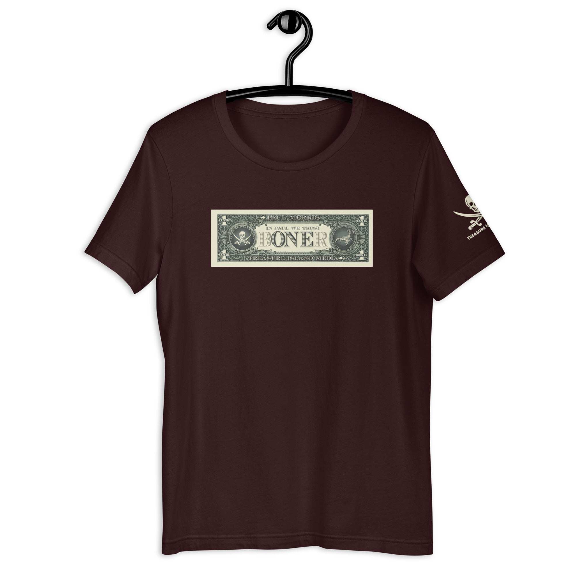 Brown B-ONE-R T-Shirt with logo on front, classic crew neck, short sleeves.