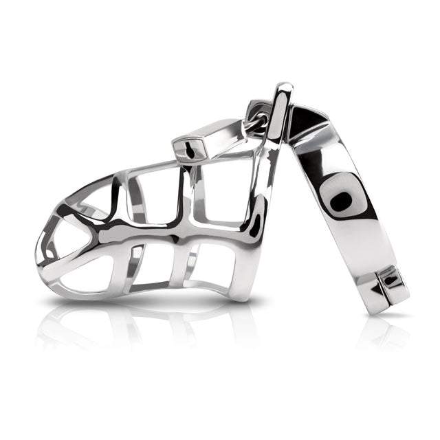 Pipedream Metal Worx Locking Chastity Cock Cage stainless steel BDSM device.