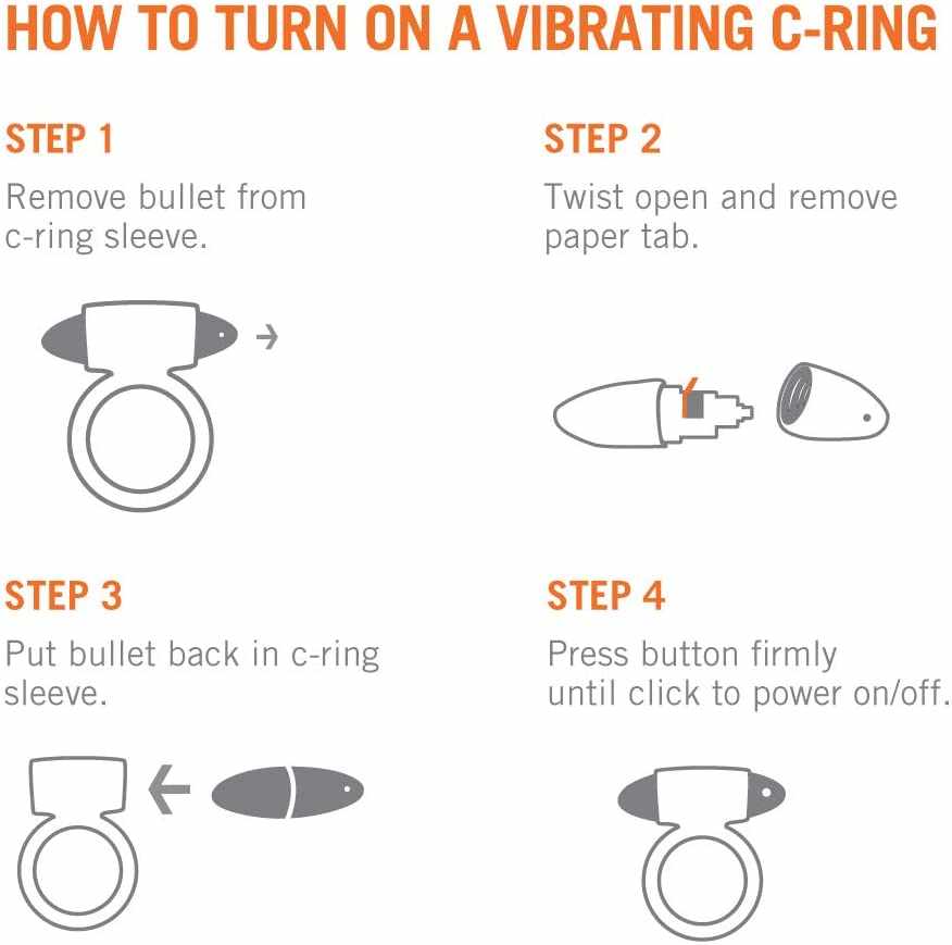 How to turn on a vibrating cock ring with four illustrated steps.