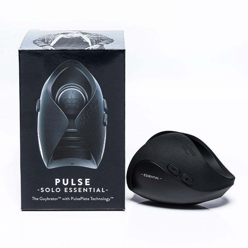 Hot Octopuss Pulse Solo Essential Rechargeable Vibrating Stroker Black in packaging.