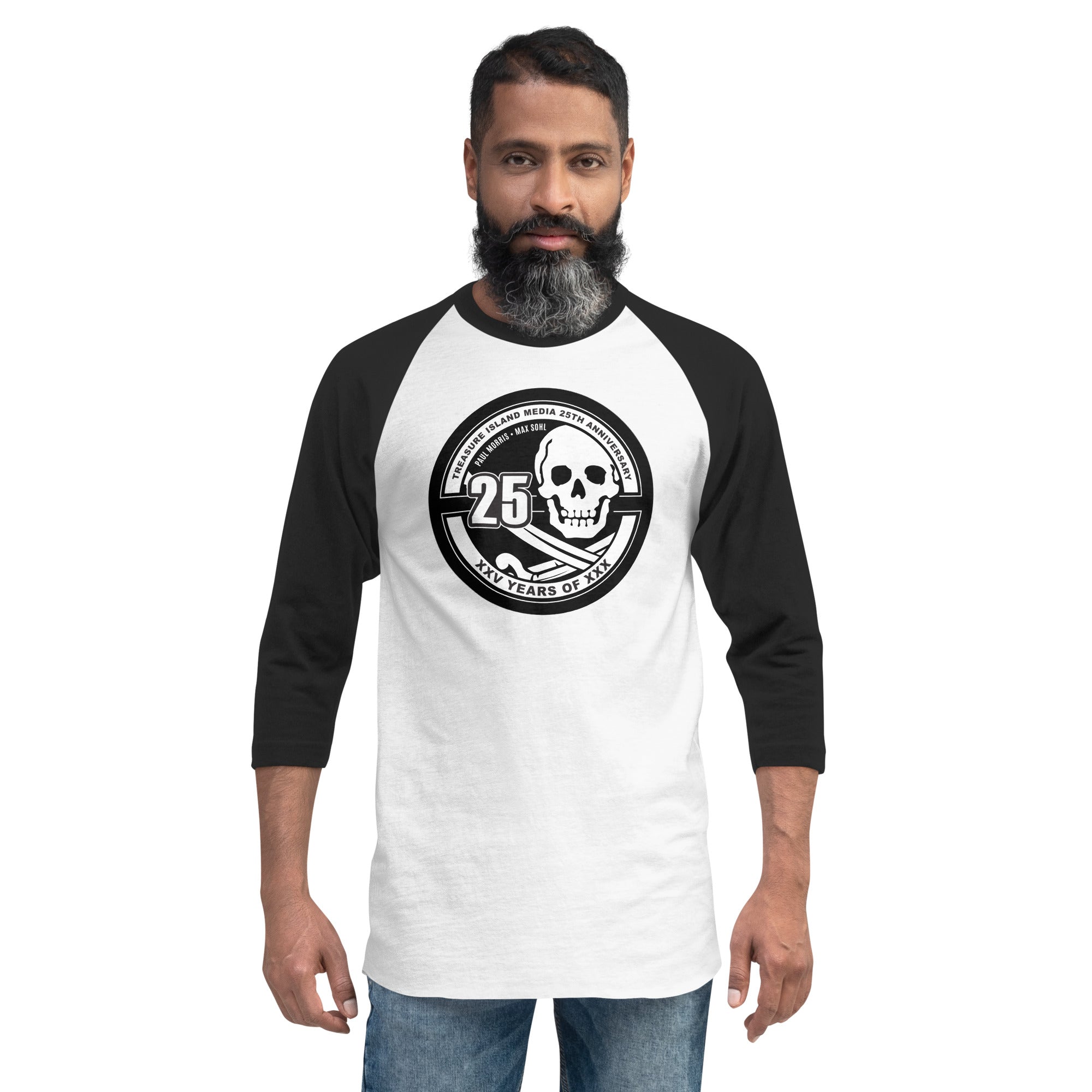 TIM 25th Anniversary Circle Logo 3/4 Sleeve Raglan Shirt with retro design.