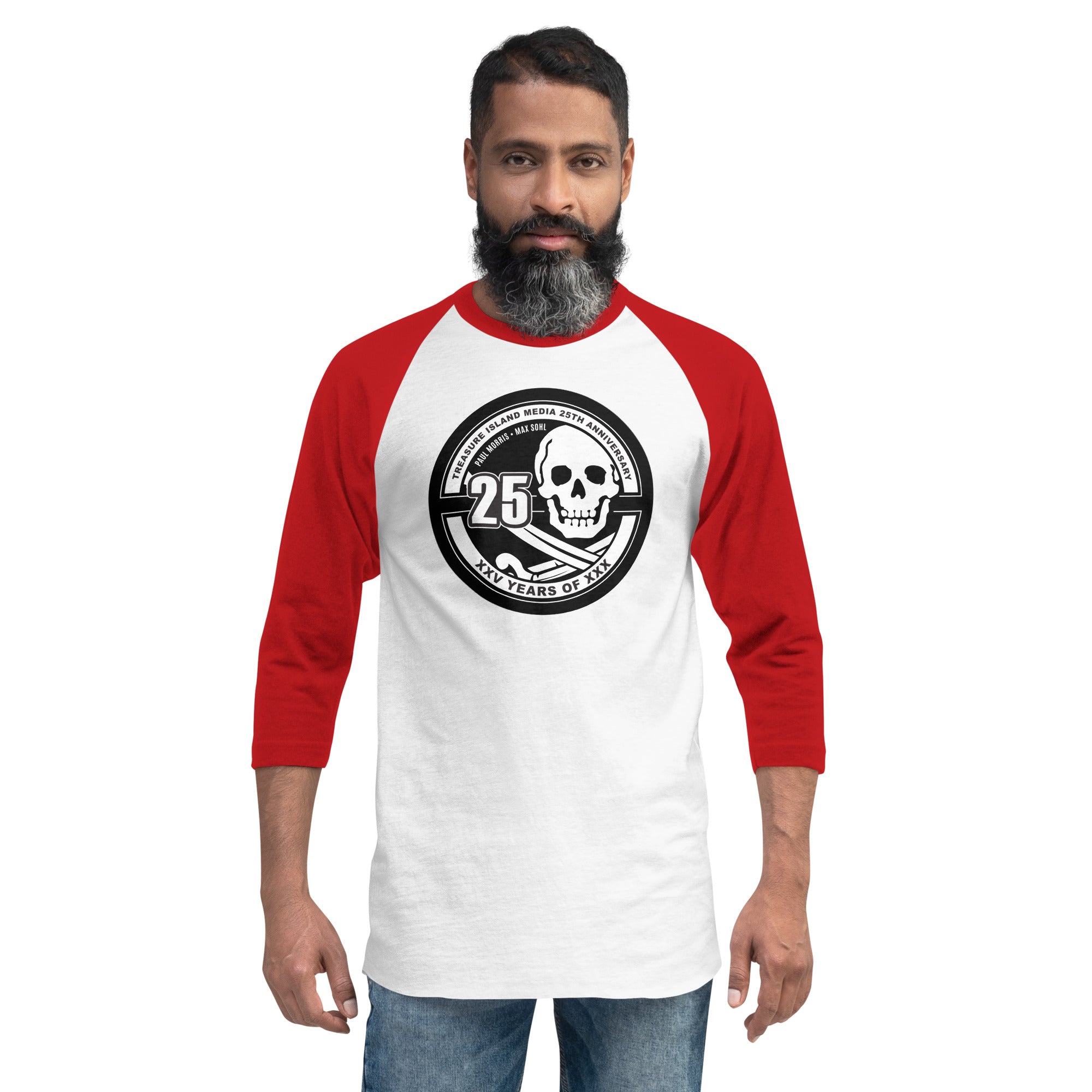 TIM 25th Anniversary Circle Logo 3/4 Sleeve Raglan Shirt with retro design.