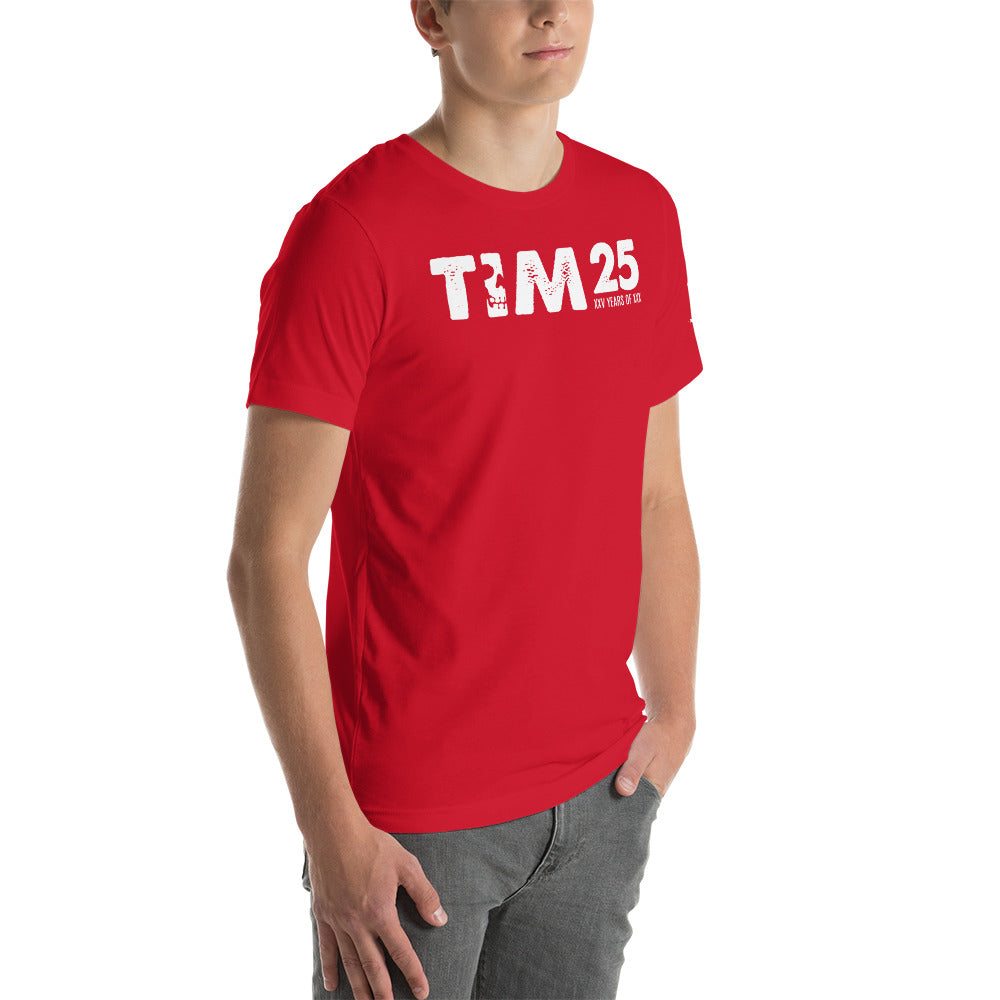 TIM 25th Anniversary T-Shirt in red featuring exclusive TIM logo and graphic design.